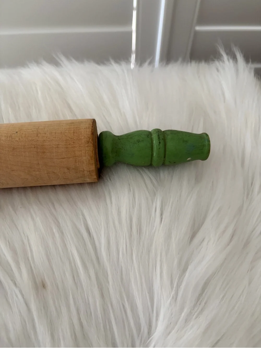 Vintage Wooden Rolling Pin with Green Handles